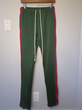 EPTM Green Red Stripe Techno Track Pants Ankle Zip Flare Streetwear Size 32 M